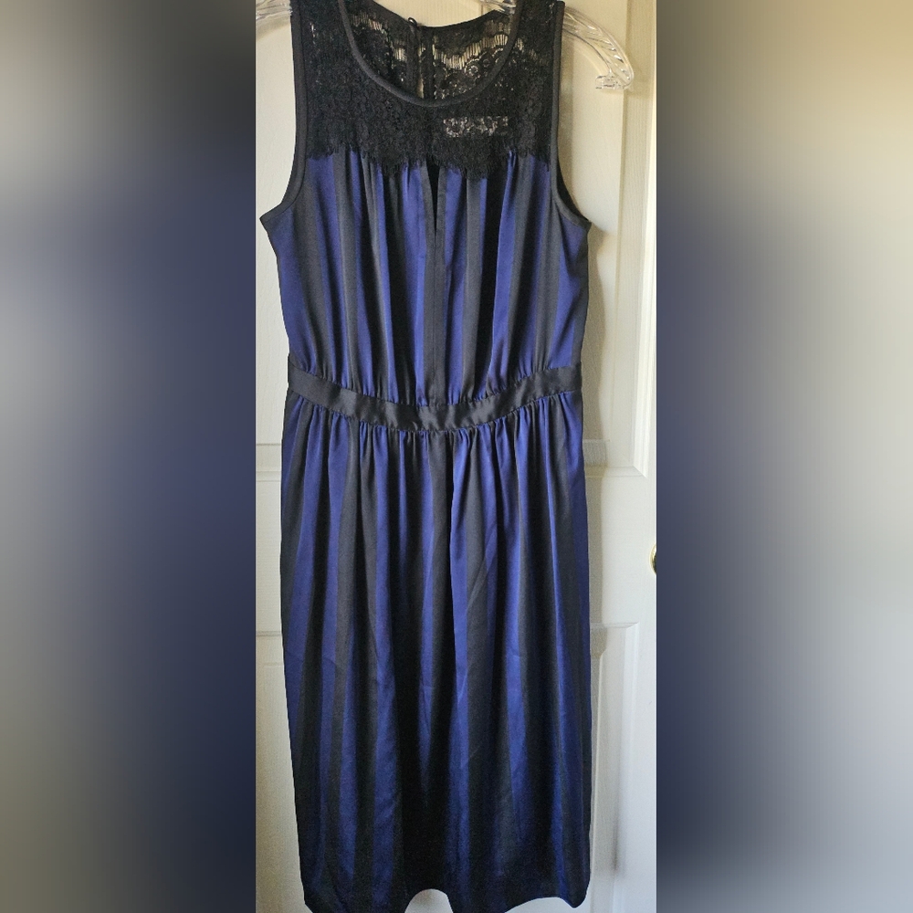 LOFT Black and Blue Lace Accent Dress